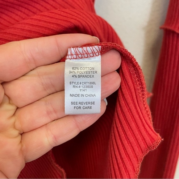 Culture Code Ribbed Long‎ Sleeve w/ Thumbholes Round Neck Tip Red Size M - Picture 8 of 10